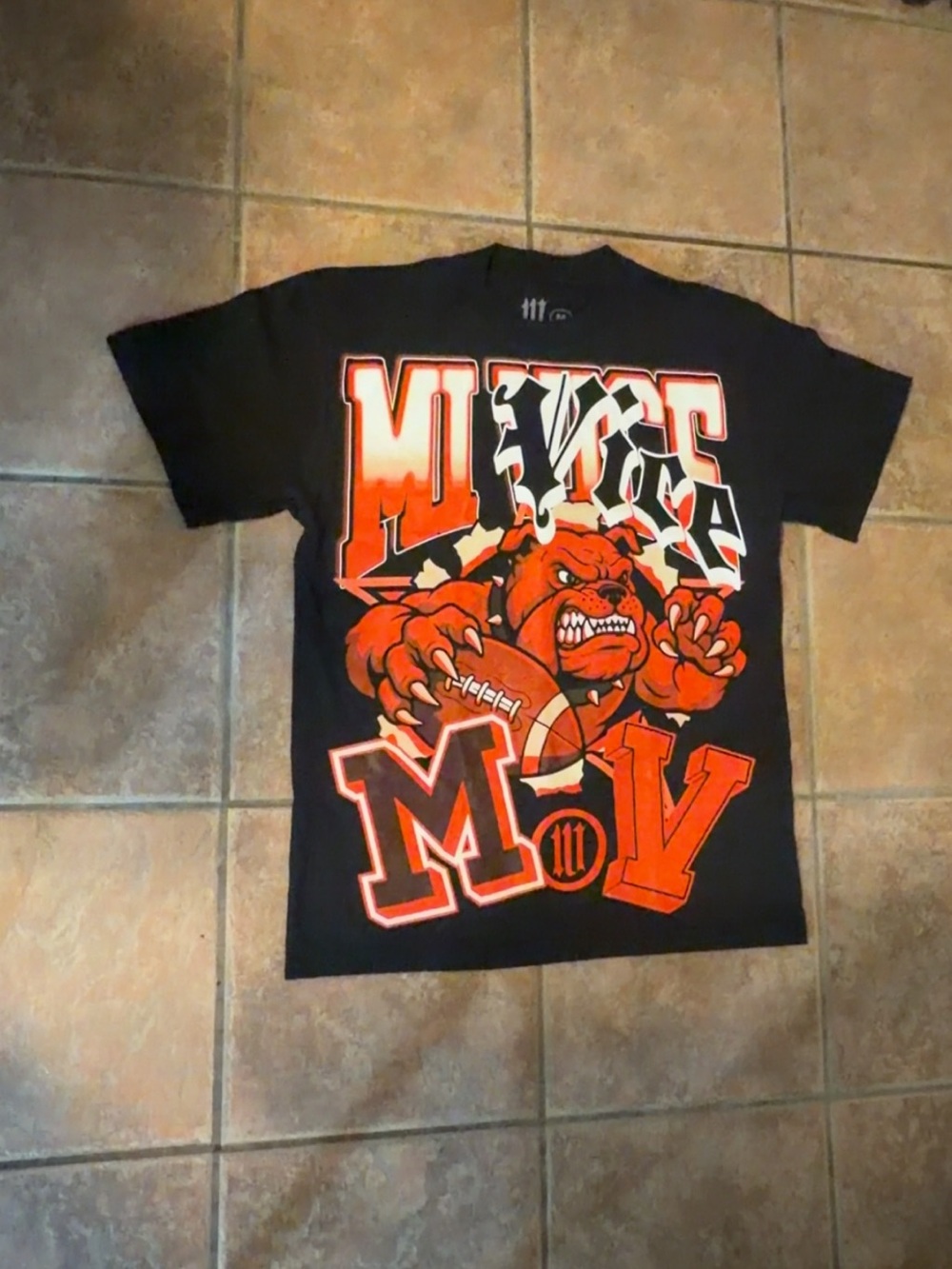 MI Vice Black Graphic Bulldog Football T-Shirt with Red Accents